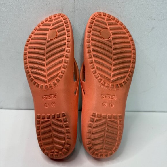 WOMEN'S CROCS PAPAYA/GREEN PALM KADEE II FLIP FLOP BEACH/POOL SANDAL SIZE 9 - Picture 7 of 8